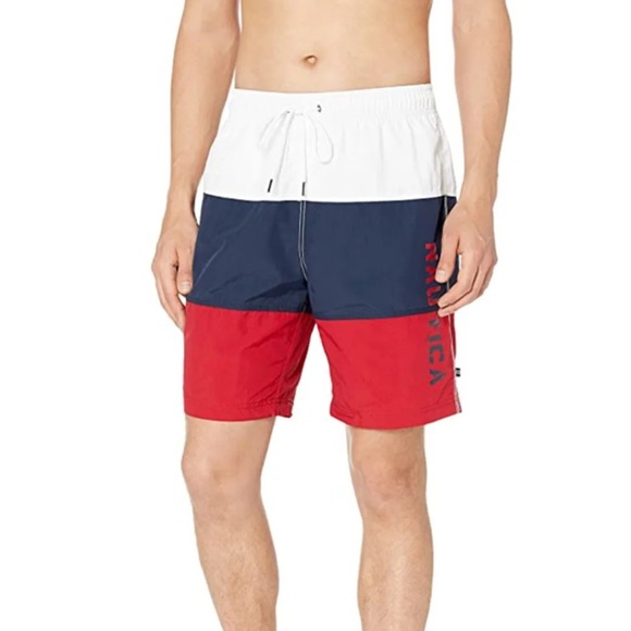 ❤️ NAUTICA classic logo tri-block series swim trunks SIZE LARGE - Picture 1 of 6